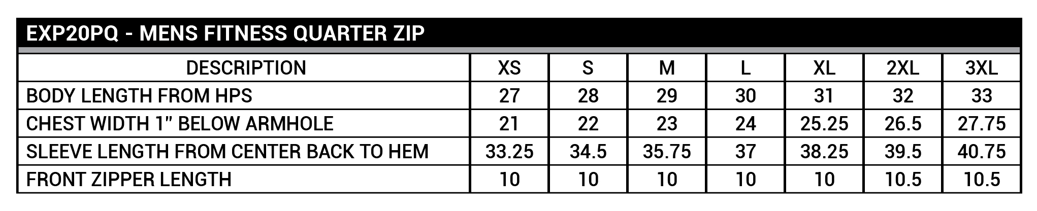 Size chart
