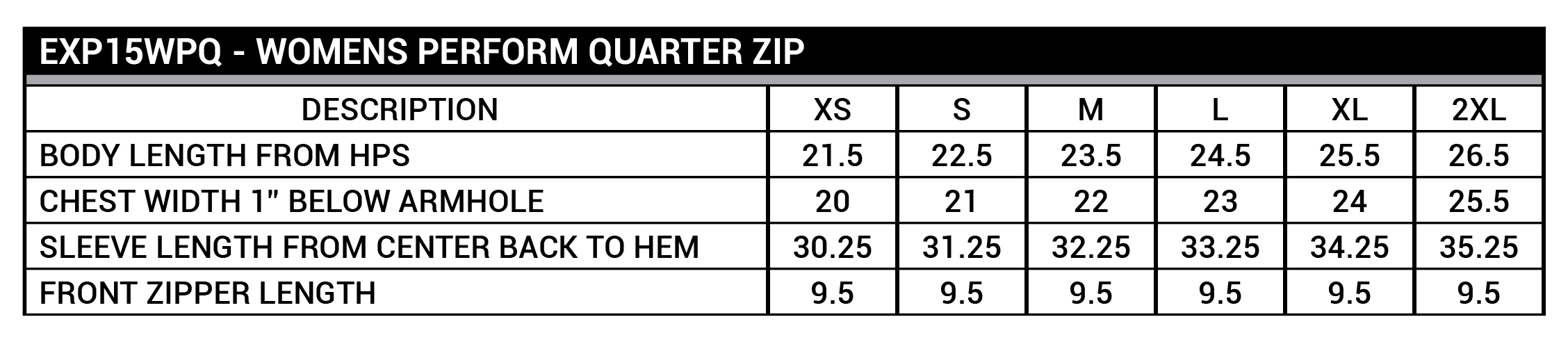 Size chart