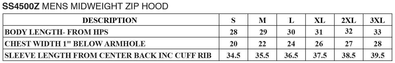 Size chart
