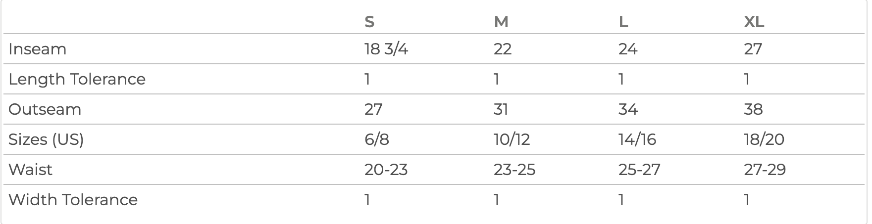 Size chart